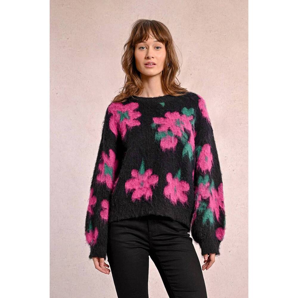 NEW MOLLY BRACKEN round neck sweater in black multi